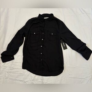 Black Long Sleeve Blouse with Classic Collar